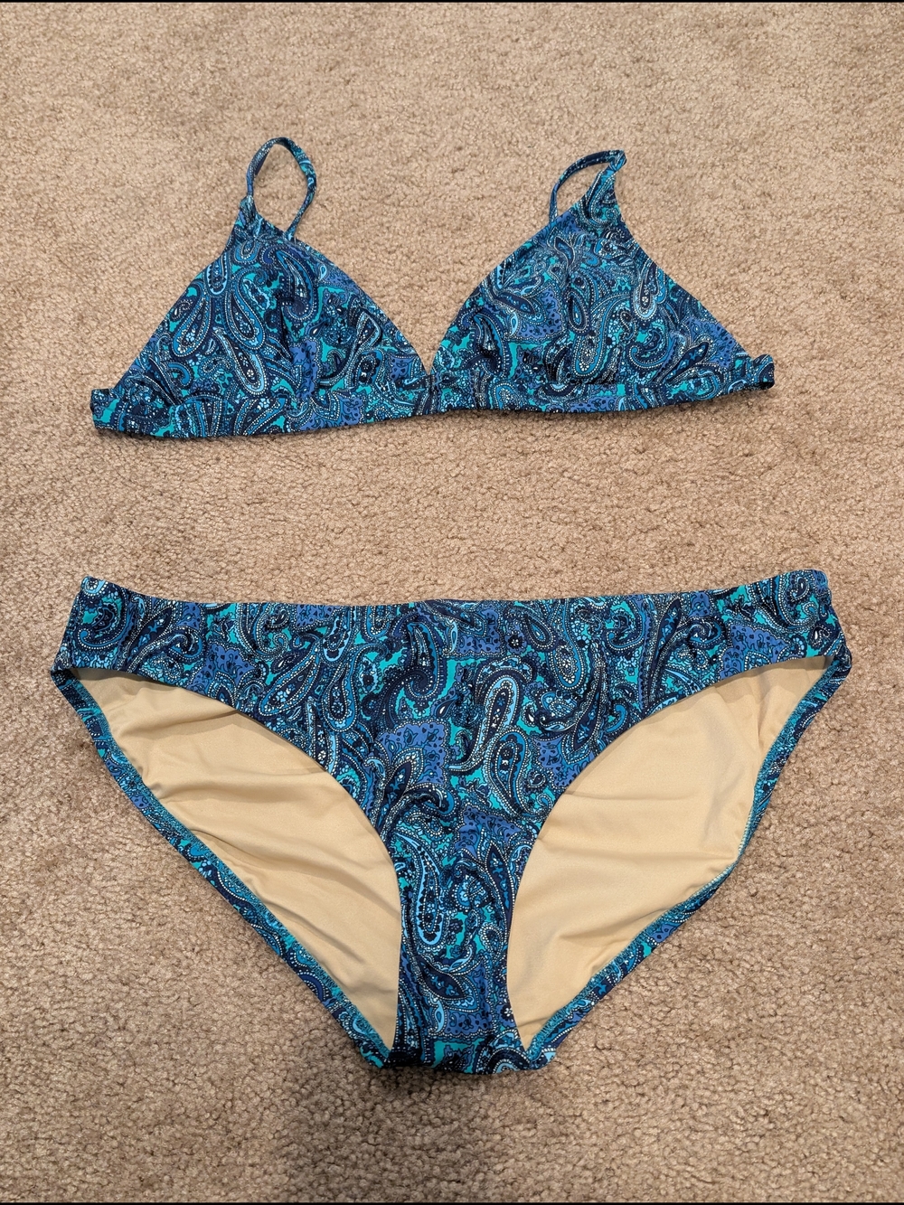 J. Crew Factory Blue Paisley Triangle Bikini Set